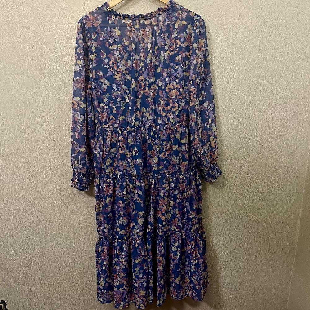 Beach Lunch Lounge 2 Layer Floral Dress Long Sleeve Cottage Prairie‎ Blue Sz M